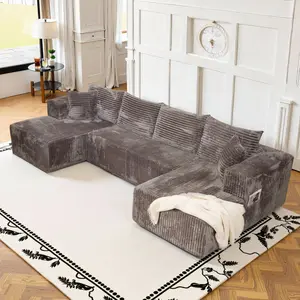 【3 Pack Shipment】[2 Free Pillows] U-Shaped Convertible Corduroy Sectional Sofa Compressed Corduroy Fast Shipping (US Warehouse) living room boneless sectional couch