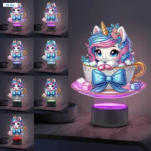 DIY Unicorn Theme Diamond Painting Night Light, 200x165x10mm Multi-Use Lamp, Classic Acrylic Panel with Auto-Dimming, Bedside Lamp with Tools, Double-Sided Needlework Arts Crafts for Bedroom Decoration Gifts