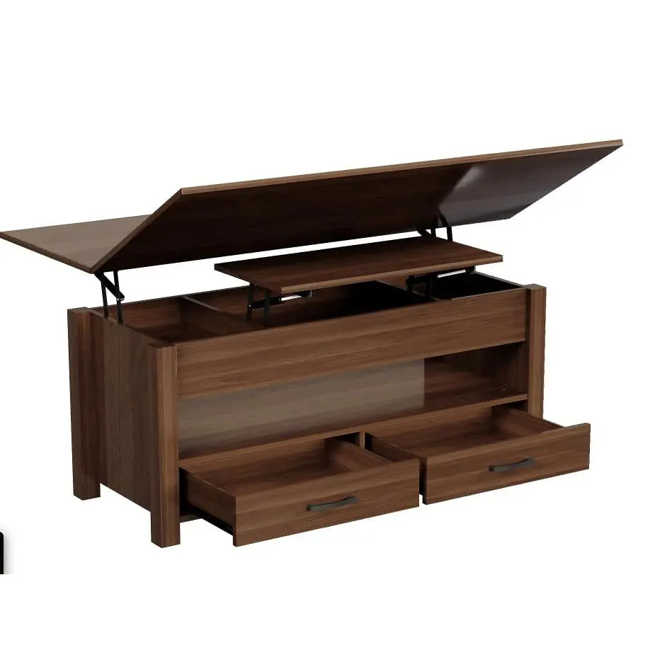Garvee Lift Top Coffee Table, 40-Inch Height Adjustable Convertible Multifunctional Table with Storage Drawers & Hidden Compartment, 2-in-1 Ottoman to Dining Table for Small Space Living Room, Office