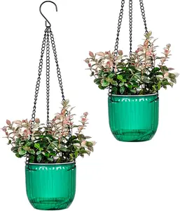 4.5 Inch Self Watering Hanging Planter - 2 Pcs Indoor & Outdoor Hanging Planters with Drainage Holes & Plant Hanger for Home Decor