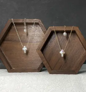 Minimalist White Baroque Cross Pearl Necklace | Dainty Pearl Necklace