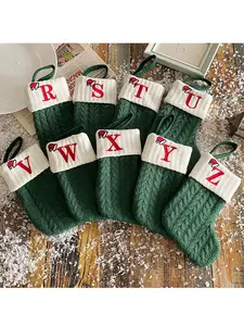 Knitted Letter Christmas Stocking, Personalized Initial Xmas Sock, Fireplace Hanging Decor, Holiday Party Decoration Gift, Home Festive Decor