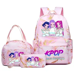 3pcs Kpop Girls backpack set includes a pencil case, school bag, and lunch bag. Stylish and versatile, it's suitable for various occasions such as school, campus activities, work, and travel.