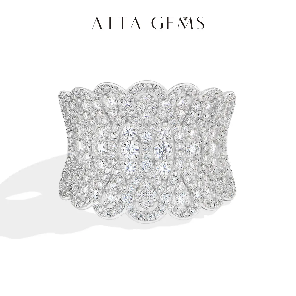 ATTAGEMS Luxury D Color VVS1 Round Cut Lab-Grown Moissanite Ring for Women 925 Sterling Silver Ring Engagement Wedding Ring Party Fine Jewelry R379, Sparkling Moissanite
