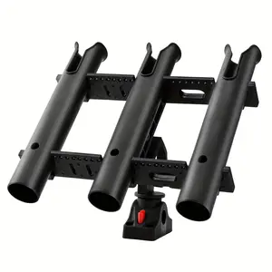 Adjustable Three-Pole Fishing Rod Holder with Locking Mount Base