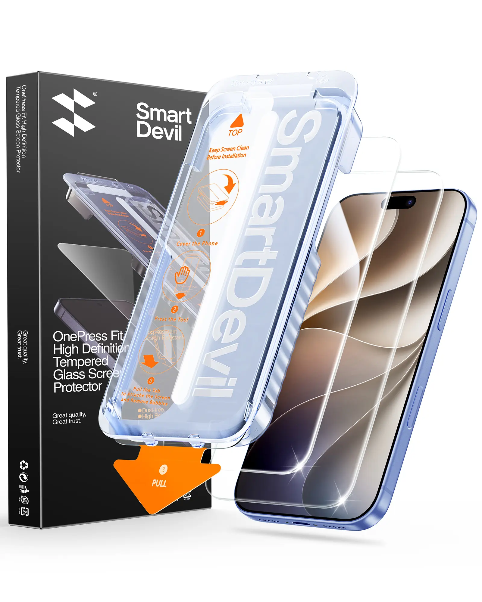 SMART DEVIL Screen Protector Privacy Anti-Glare HD Clear 9H Tempered Glass for iPhone & Samsung Galaxy. Quick Paste Easy Install, Bubble-Free, Anti-Fingerprint, Sensor Unlock, Case Friendly, Frameless Edge & Shockproof Protective Cover (2/3 Pack).