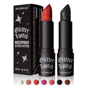 2 Pack Matte Lipstick Balm Set, Halloween Dark Vampire Makeup, Non-Stick Cup Diamond Glitter Lipstick, Long-Lasting Waterproof Formula, Cosmetic