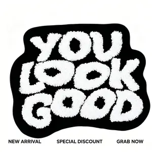 YOU LOOK GOOD Minimalist Home Rug, Water Absorption Non-Slip Letter Velvet Floor Mat, Bedside Carpet Bedroom Foot Mat, Mirror Front Decoration Floor Mat Bathroom Balcony Home Decorative Rug Living Room,black,pink
