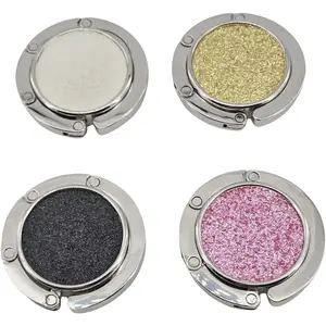 4 Pack Foldable Purse Hook for Table, Folding Women's Handbag Hangers Hooks for Desk, Bling Table Bag Holder for Women Bag Mixed Color(1 Black & 1 White & 1 Gold & 1 Pink)