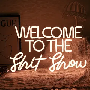 Welcome To The Shit Show Neon Sign, 1 Count Dimmable USB Powered LED Neon Sign, Letter Slogan LED Neon Sign, Decorative Light for Bedroom Club Party, Led Signs