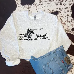 Roping bull sweawtshirt crewneck shirt for women, western outfits women, western clothing stuff for women, country girl clothes hoodies