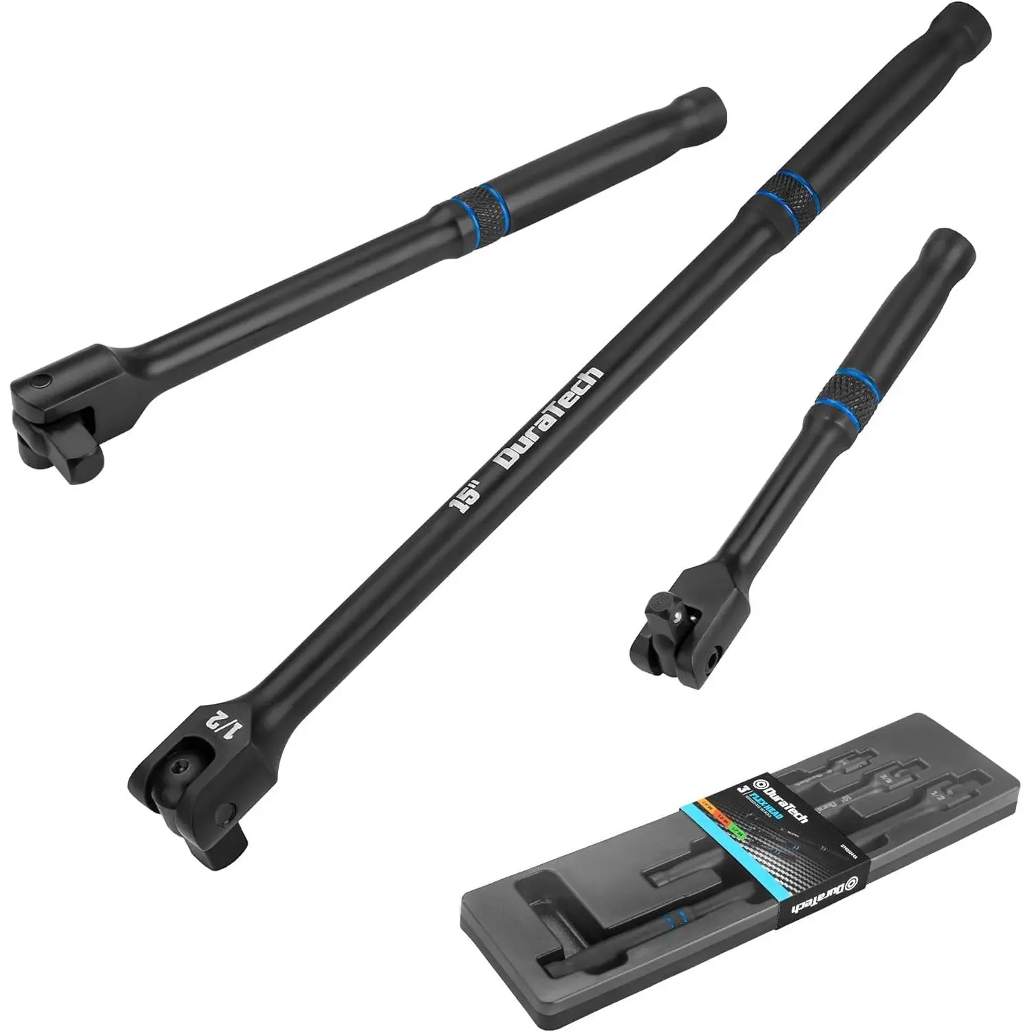 3PCS Breaker Bar Set, 1/4", 3/8", 1/2" Drive, 180°Rotatable Head, 6", 10", 15" Length, Premium Chrome Alloy Made, Black