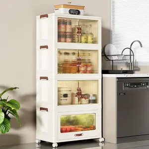 1 Set of Storage Cabinet, Home Foldable 2/3 Layer Sundry Storage Box, Large Capacity Plastic Box with Door and Wheels for Bedroom, Living Room and Kitchen, Home Organization Organizer, Room Decoration