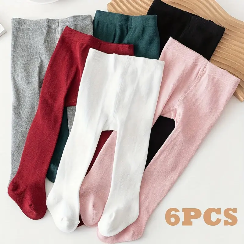 6pcs Girls' Solid Color Pantyhose Leggings - Stretchy Polyester & Spandex Blend, Perfect for All Seasons, Bottoming, Daily Wear