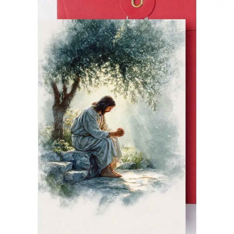 1pc Jesus praying in the Garden of Gethsemane; Christian Easter card; religious sympathy and encouragement.