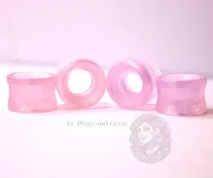 Pink Opalite Tunnel Plugs – Double Flare Crystal Eyelet Gauges (Pair), Soft Pink Iridescent Glow