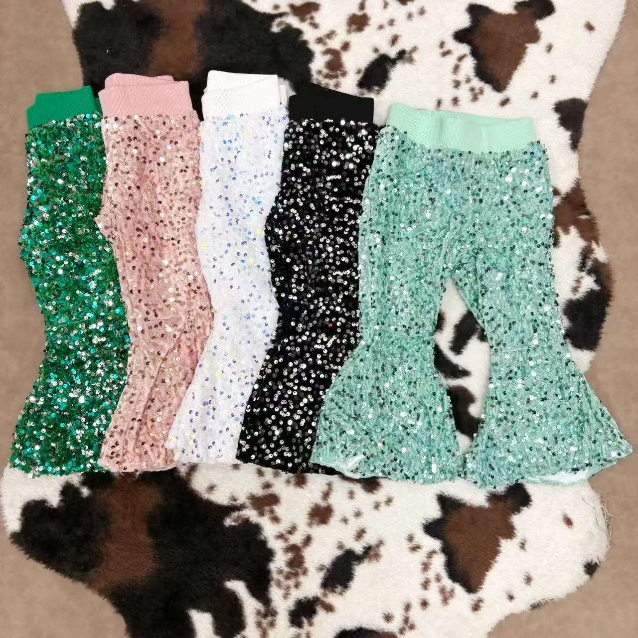 Toddler Girls' Sequin Bell Bottom Pants, Stretchy Polyester Fashion Bottoms with Cotton Backing for Birthday Party Outfits, Baby Girls Clothing, Parties, Button, 4T, High Quality, Super Soft & Stretchy Material, Shiny Sequin, Sparkly Finish, All Seasons,,