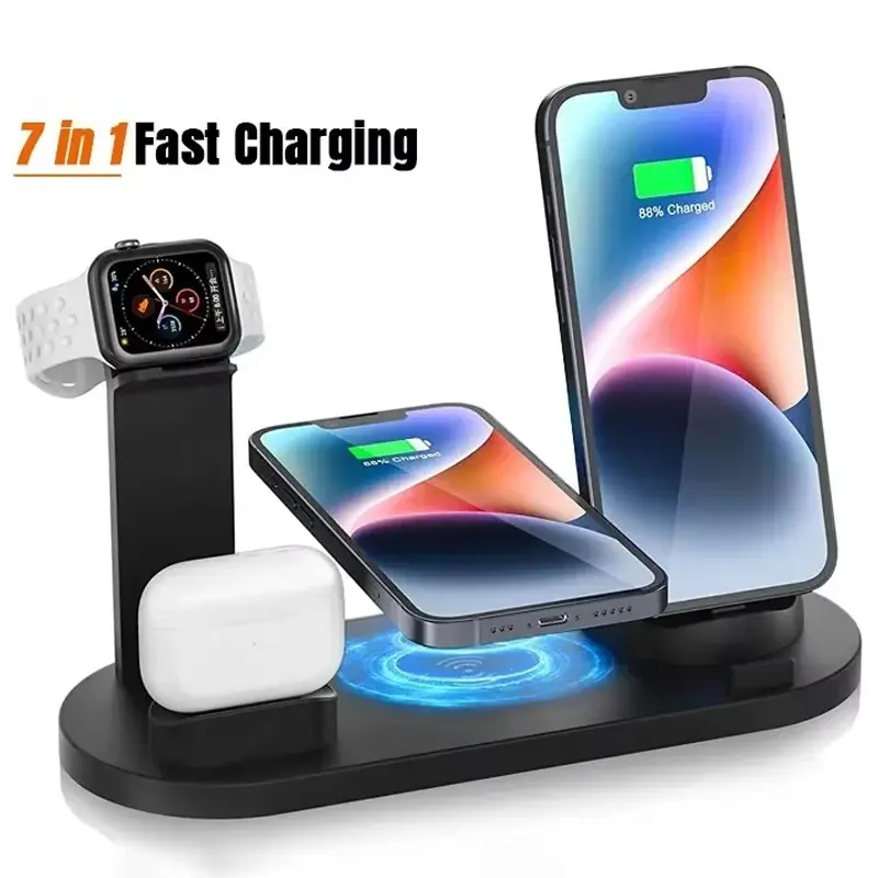 7 In 1 Wireless Charger Stand For iPhone 1-12 Apple Watch 9/8/7/6 Airpods Pro2/1 Phone Chargers Fast Charging Dock Station gps navigation smart watch lifebee ring wearable tech accessory nylon sport band tasbeeh counter