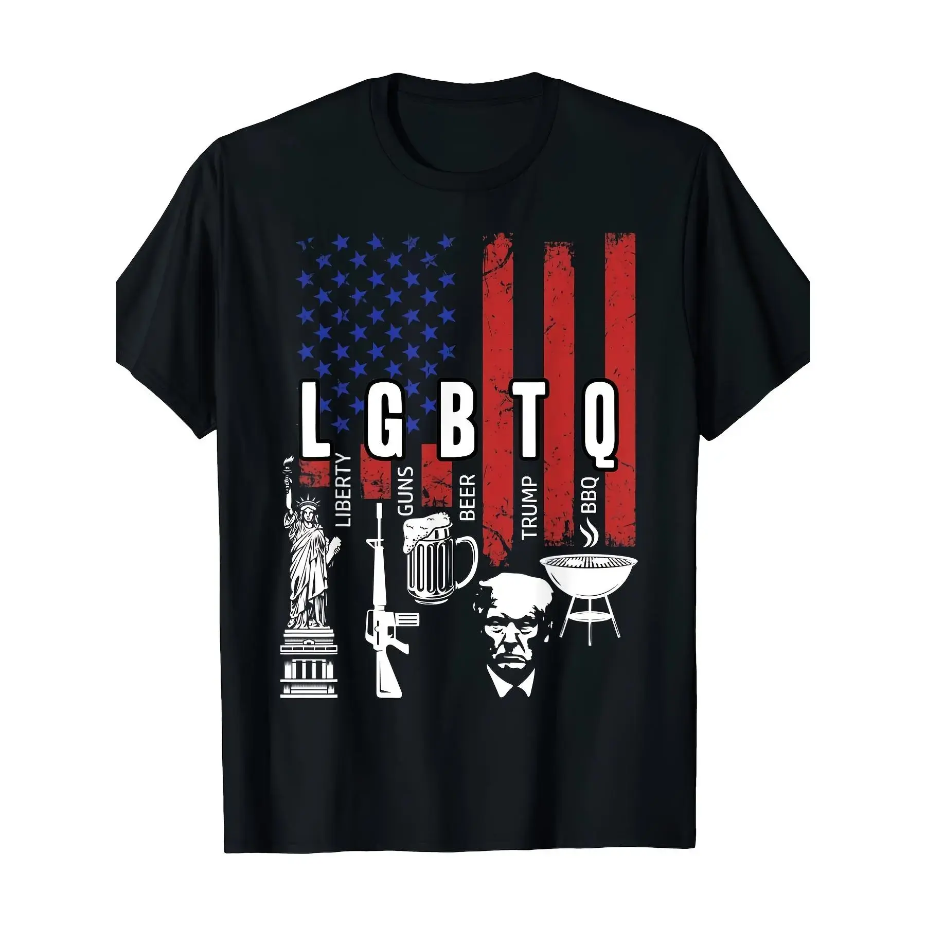 Unisex Printed Cotton Streetwear T-Shirt - 220g, LGBTQ Liberty, Guns, Bible, Trump, BBQ, USA Flag Vintage Design, Comfortable Fit, Made in USA Men's Top