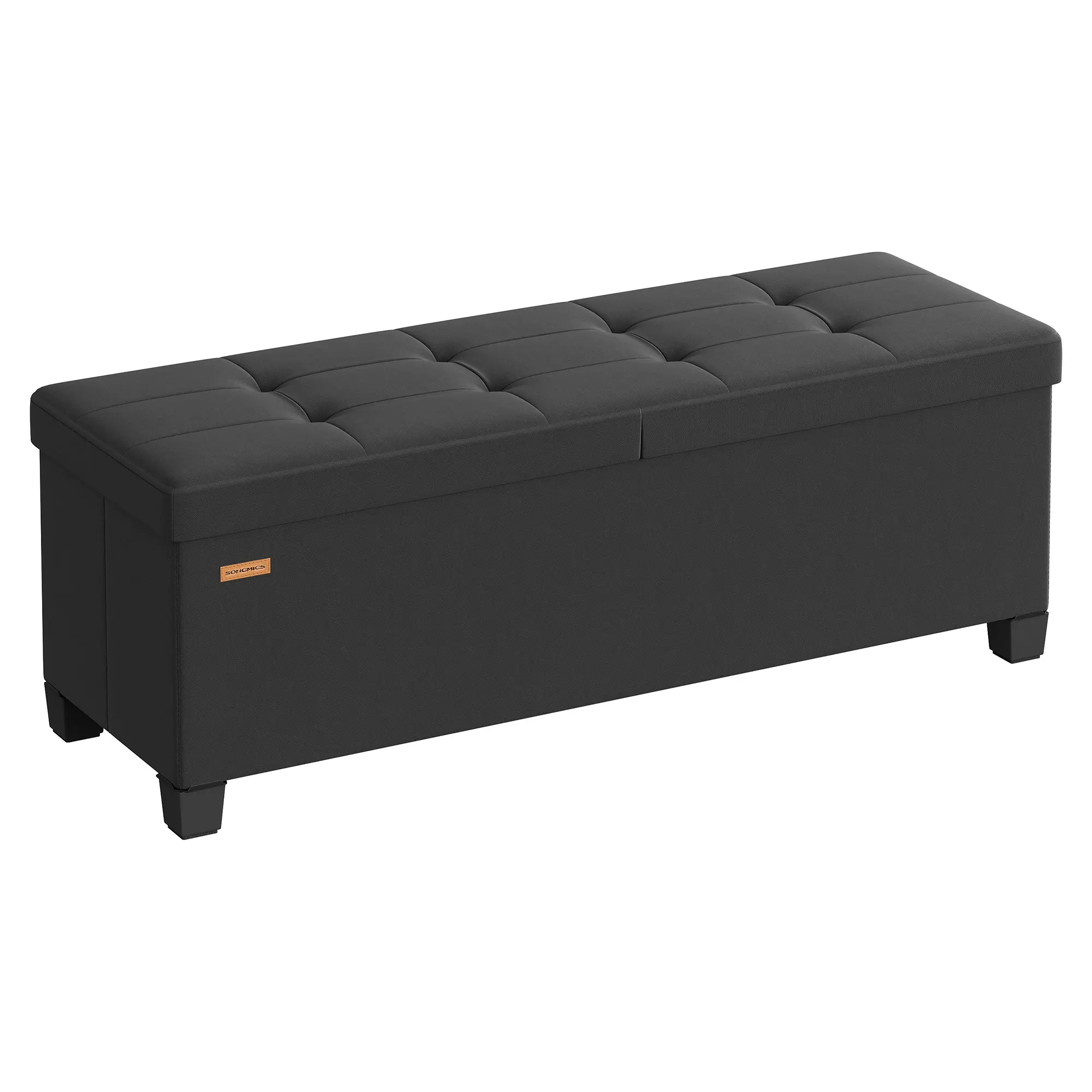 SONGMICS Storage Ottoman Bench with Legs, Folding Ottoman Foot Rest with Flipping Lid, Bench with Storage, for Living Room, Bedroom, Entryway, Linen-Look Fabric, 43.3 Inches