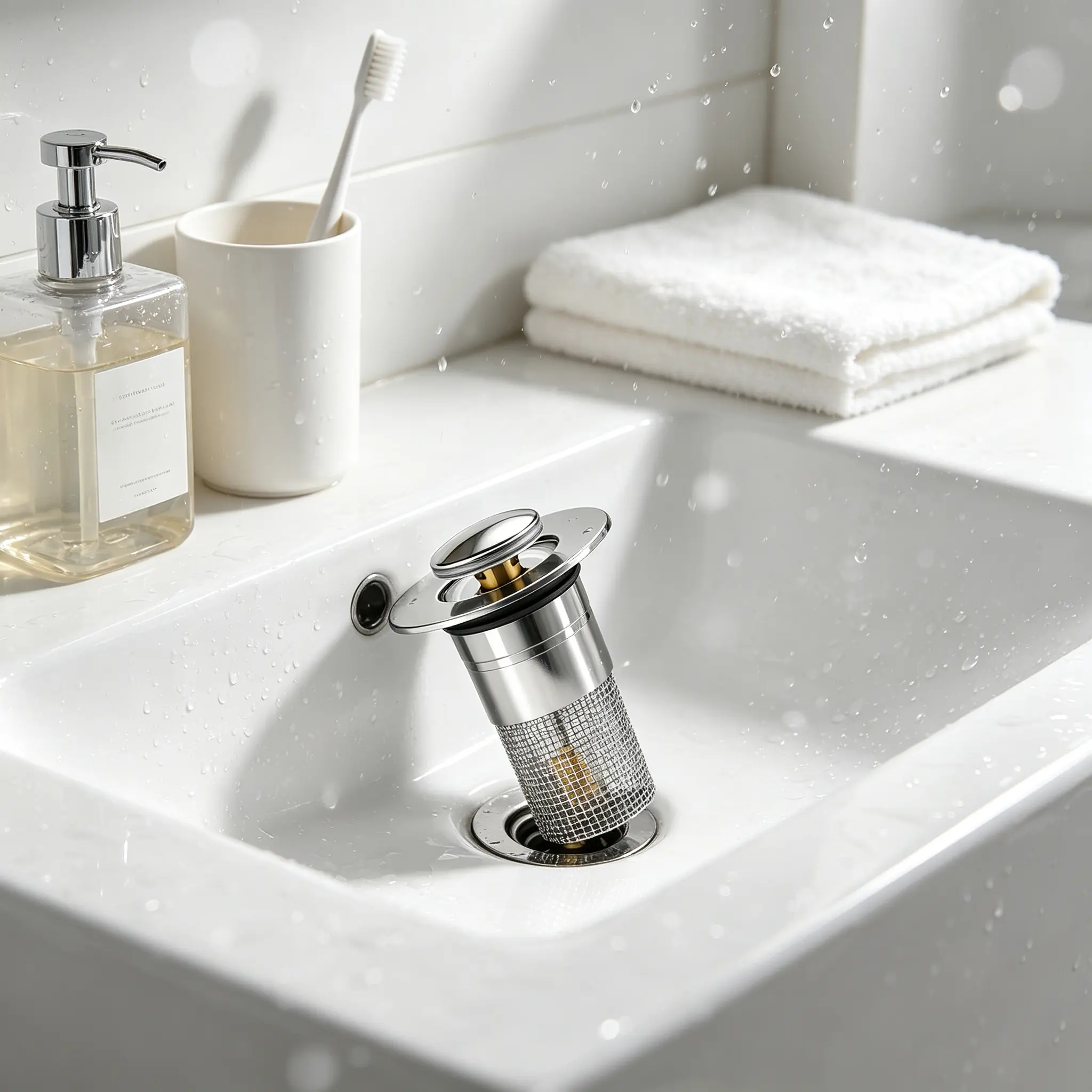 "Stainless Steel Modern Anti-Odor Bathroom Sink Stopper with Bouncing Core & Brass Pop-Up Drain Plug for Bathtub Home Goods ，universal bathtub drain stopper，bathroom sink strainer"
