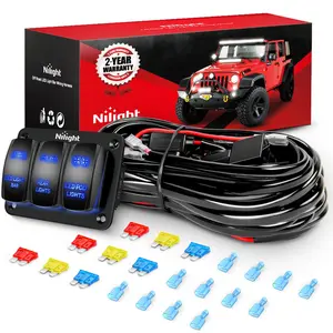 Nilight 16AWG LED Lighting Bar Wiring Harness Kit - 12V 3-Gang Laser Etched Rocker Switch Panel, 5-Pin Toggle, Power Relay, Blade Fuse, 4-Lead Installation for Cars, Trucks