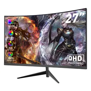 27" Curved QHD 1440P Gaming Monitor 165Hz 1ms, Frameless FreeSync Eye-Care, HDMI DP Speakers, for PC Gaming Esports PS5 Xbox