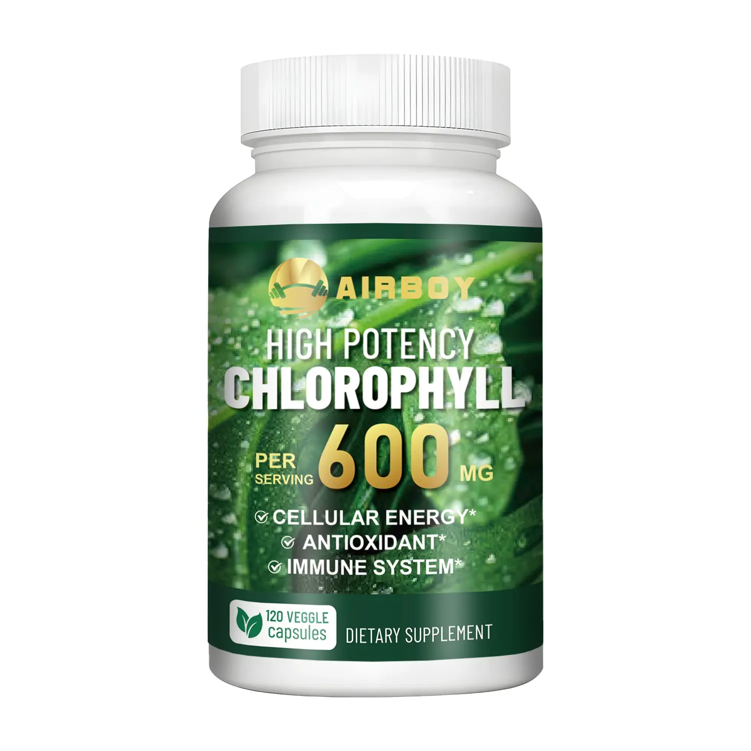 AIRBOY Chlorophyll Dietary Supplement Capsules for Adults, 600 mg Antioxidant Supplement, GMO-Free, Supports Energy, Immune Health & Skin Care - 60/120 Count