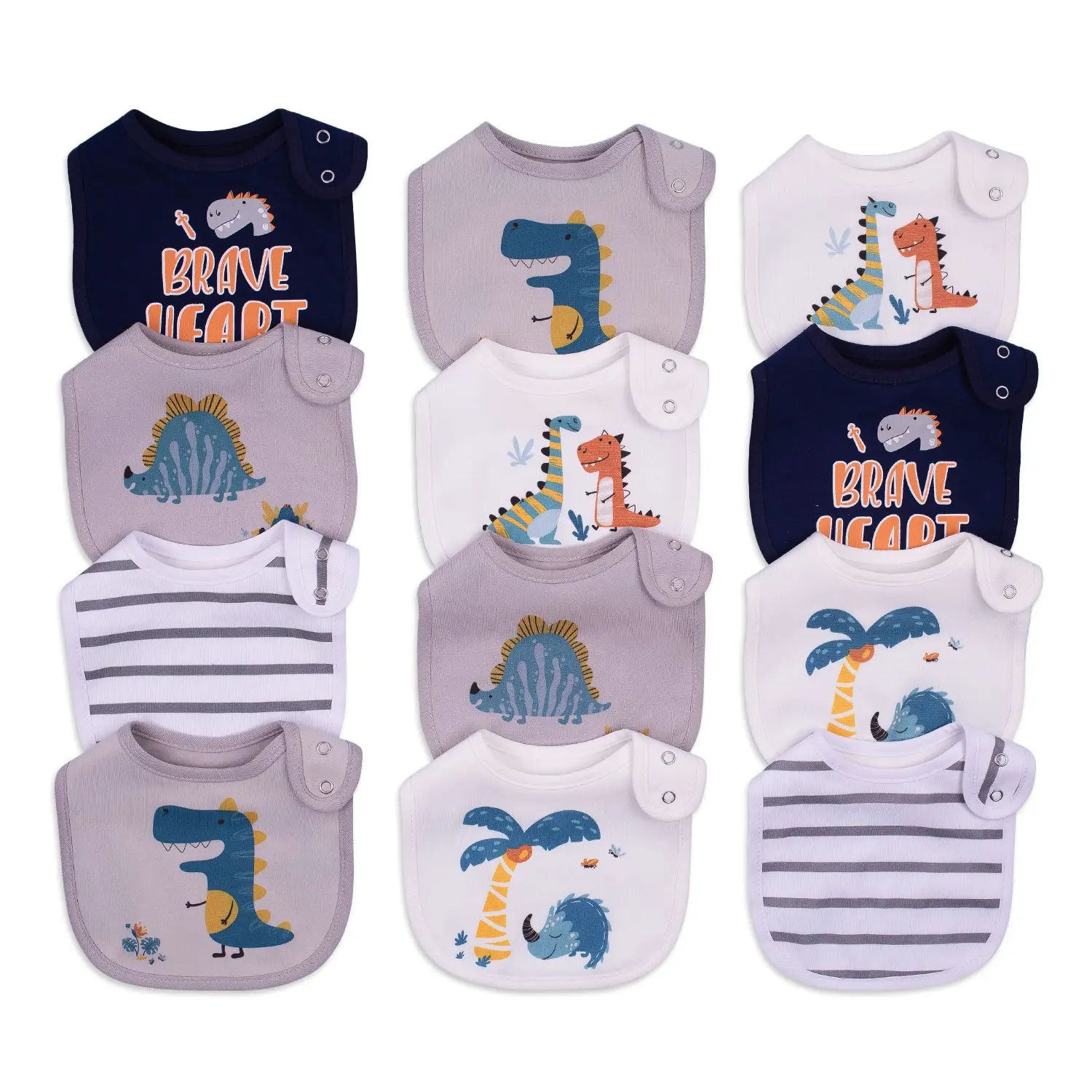12 Pack Baby Drool Bibs Cute Soft Skin Friendly Cotton Feeding Newborn Toddler Bibs Feeding Accessories for Boys Girls Adjustable Snap Closure Waterproof Breathable Teething Feeding Spit Up Protection Easy to Clean Cartoon Dinosaur Animal Prints