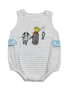 go fishing embroidery sleeveless Print boy baby Romper