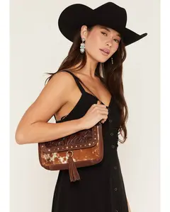 Women's Sable Hair-On Tooled Shoulder Bag