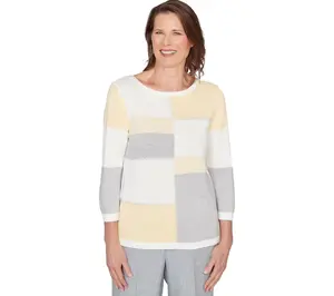 Alfred Dunner Women's Ribbed Colorblock Jewel Neck Sweater
