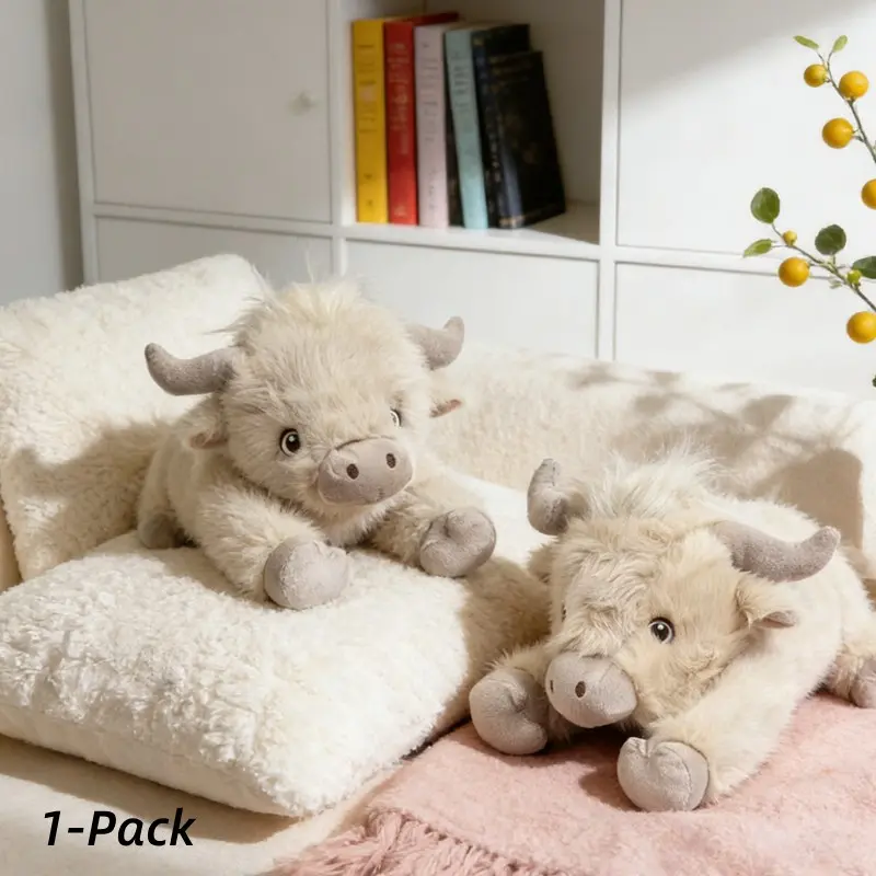 Cute Highland Cow Plush Pillow, Kawaii Plushies Highland Cow Stuffed Animals, Stuffed Animal Gift, Soft Cuddly Gift, Squishy Plushies, Cuddle Plush Pillow for Kids & Girls, Soft Huggable, Cow Design, Soft Stuffed Animal