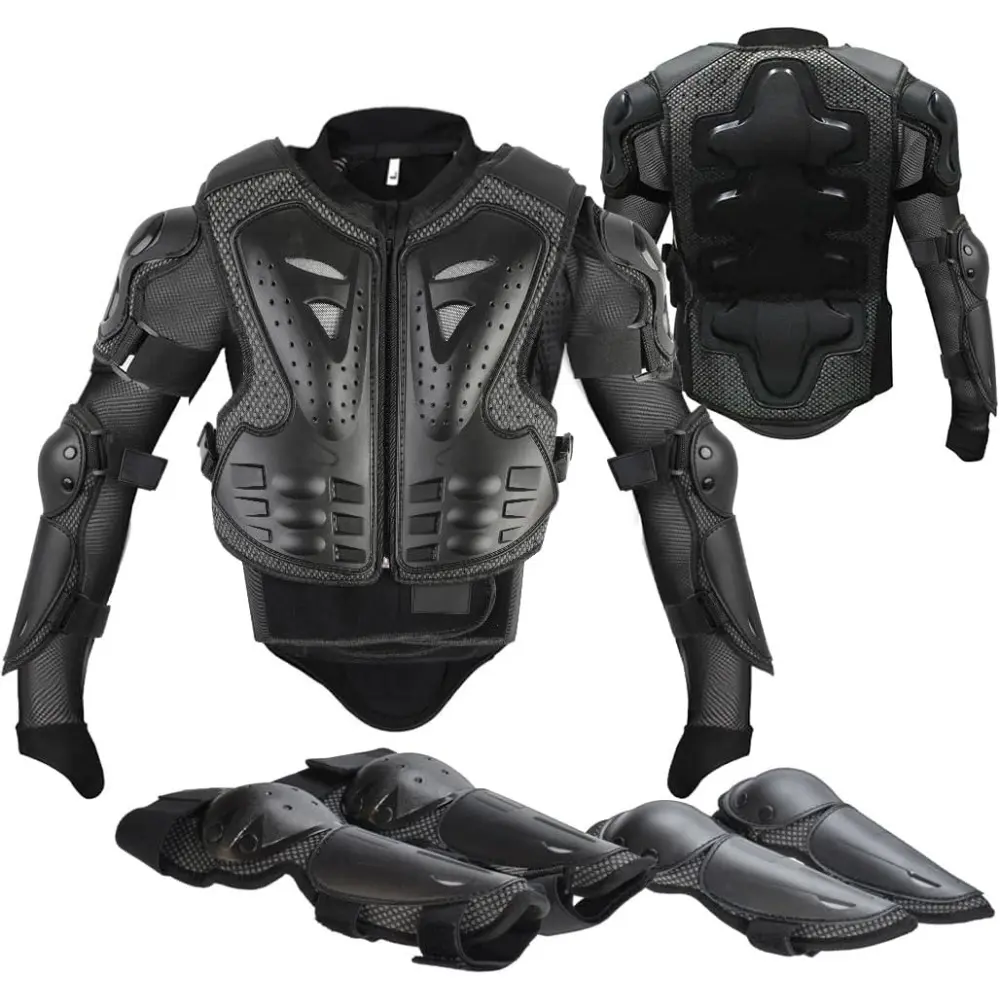 Youth Motorbike Style Armored Protectors Set - 5PCS Comprehensive Impact Absorption Gear, Adjustable Fit Motorcycle Armor Jacket with Knee Pads, Elbow Pads, Chest Protector for Racing Outdoor Sports, Motorbike Style Protectors
