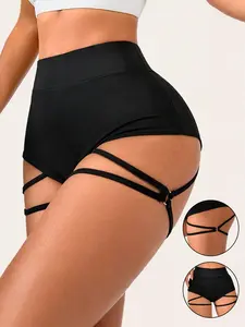 Women's High Elasticity Sporty Shorts, Athletic Yoga Shorts, Side Lace-Up Design, Hollow Out Detail, Perfect for Fitness Yoga, Concerts, Music Festivals