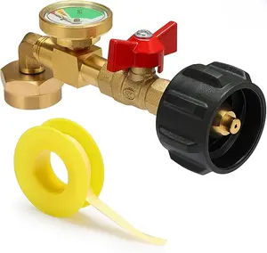 Upgraded propane Refill Adapter 20Ib 10 Ib Converter, Design with Valve and Gauge, QCCI Propane Refill Adapter 90-Degree Elbow, Hardware Accessories