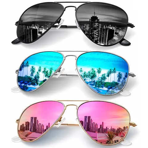 KALIYADI 3-Pair Trendy Casual Aviator Sunglasses for Men, High Quality Lightweight Durable Street Style Frames, Polarized UV-Blocking Vintage Retro Classic Shades for Driving (S24), Street Style Sunglasses,sohochic