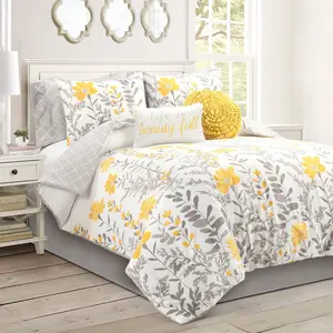 Lush Decor Aprile Reversible Comforter 8 Piece Set with Floral and Leaf Design