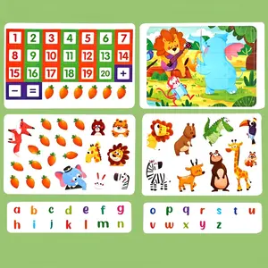 Cartoon stickers busy book, animal word letter cognition, puzzle education cognitive game, DIY manual skill development, suitable as holiday gifts. flash card Adhesive Stickers