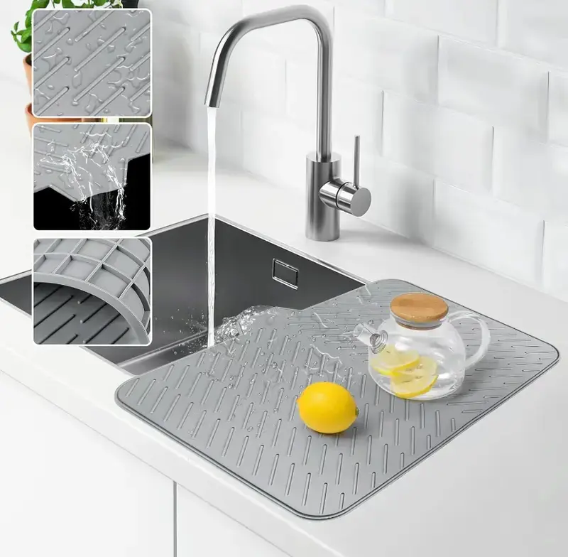 Silicone Dish Drying Mat - Non-Slip, Easy-to-Clean, Waterproof, Heat-Resistant, Foldable, Reusable Organizer with Raised Stable Ridges for Efficient Drying, Dishwasher Safe, Fits Snugly in Counters for Tableware #kitchen sink rack #dish drying rack, Fits