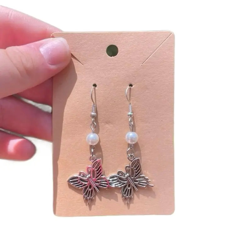 Beaded Butterfly Earrings Handmade with Lover Stainless Steel Materials Acrylic Beads Silver Plated Charms Hypoallergenic Not Water Safe