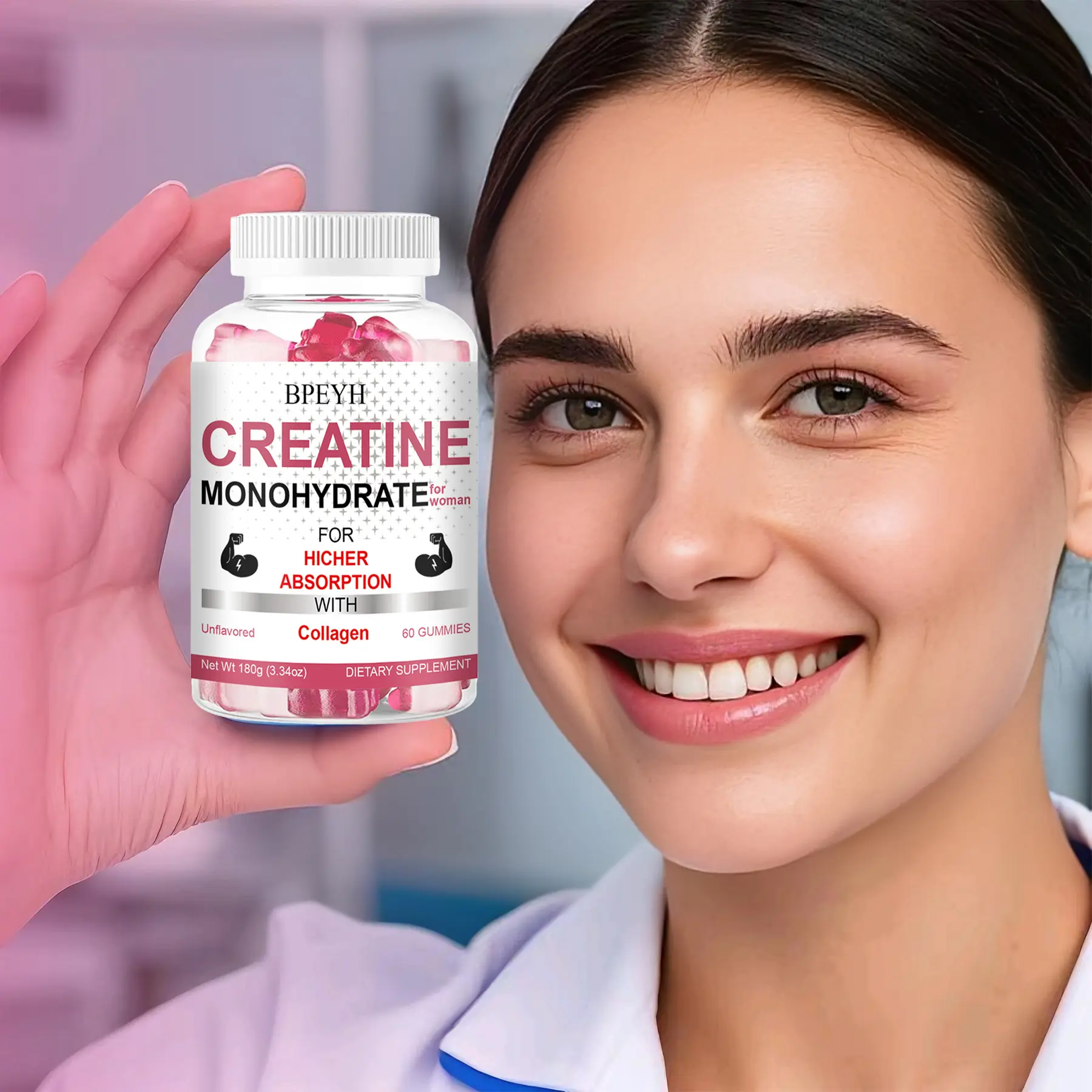BPEYH Edible Creatine Monohydrate & Collagen Gummies for Women - BCAA-Infused Healthcare Dietary Supplement for Muscles - 60-Count Pack, Fitness Support