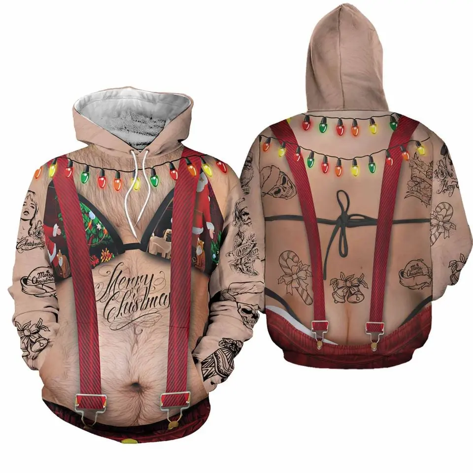 Ugly Hairy Fat Santa Funny 3D Hoodie Cosplay, Unisex 3D Hoodie