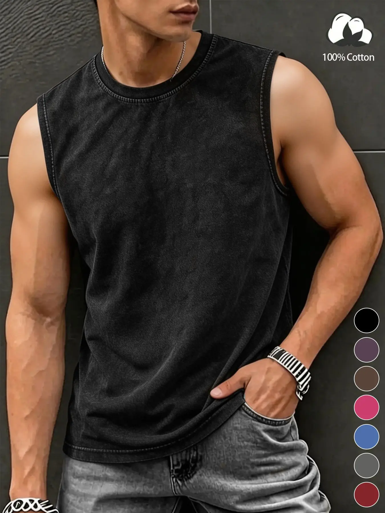 Men's Sleeveless Cotton Vest, High-Quality 100% Pure Cotton, Breathable Soft Fabric, Sporty Style, Geometric Pattern, Streetwear & Gym Wear, Workout Sleeveless Activewear, Sports Activewear Vest