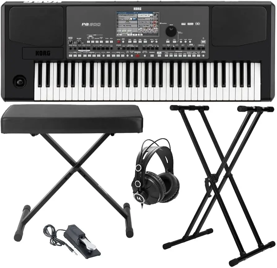 Korg PA600 61 Key Professional Arranger Keyboard Bundle Includes Bench, Pedal