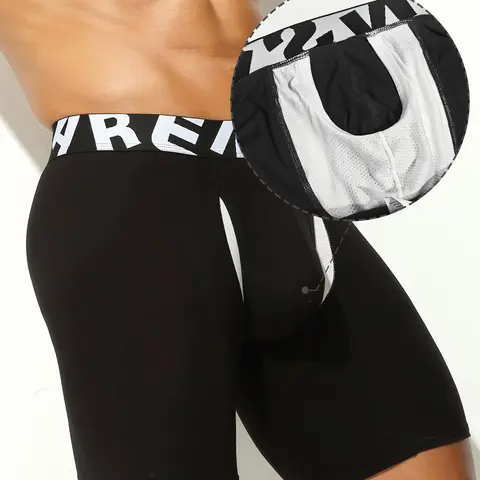 1Pc Men's Solid Long, Bamboo Fiber Fabric, Mesh Breathable, Double Side Opening, Separated Pouch Design, Comfortable All Season Performance Boxer Briefs Underwear for Home, Sports & Fitness, Activewear, Athletic, Sportswear, Athletic Boxers Briefs