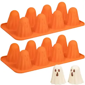 2-Pack Non-Stick 3D Silicone Ghost Molds - 9-Cavity Halloween Candy Chocolate Jelly Pudding Ice Cube Resin Cake Decorating Molds Easy Release Dishwasher Safe Food-Grade for Halloween Party Birthday Everyday Baking Cute Spooky Treats Halloween Accessories