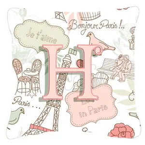 212 MAIN Blush Pink Polyester Fabric Decorative Pillow - French Theme, Paris Motif, Fade Resistant, Romantic Letter H Design, Indoor/Outdoor Accent Pillow