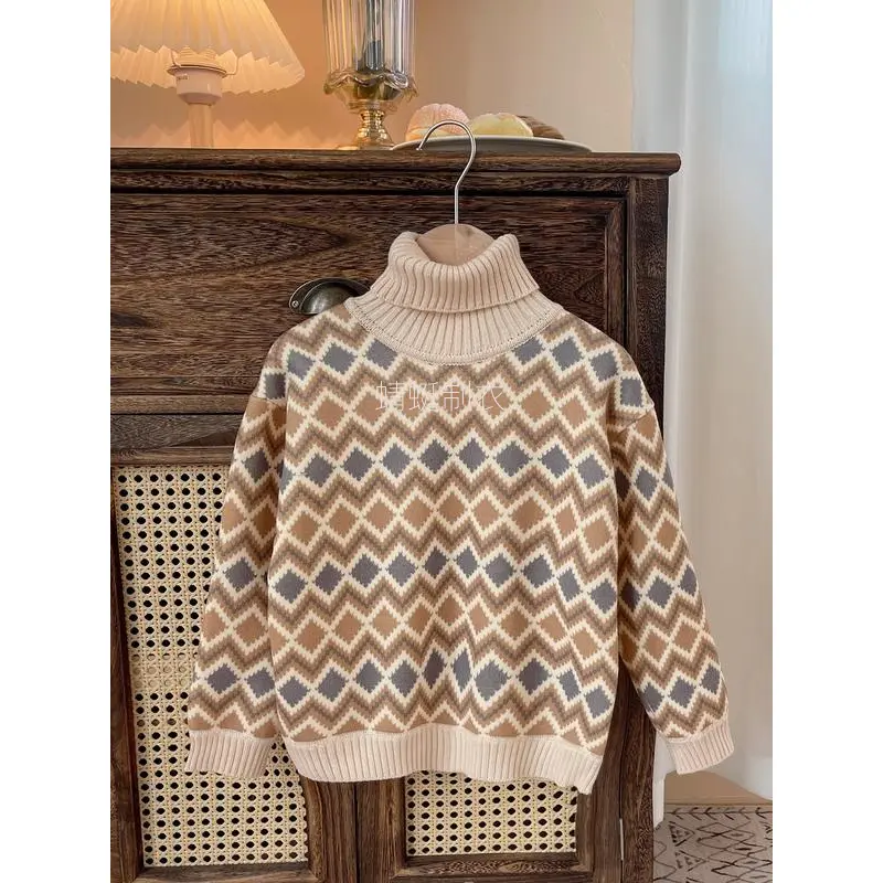 Boys' High Neck Sweater Set - Spring New Style Child-Sized Thick Knitwear for Middle & Older Boys, Child-Sized Boys' Sweaters
