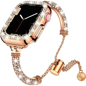 Lady Bracelet with Diamond Case, For Apple Watch Ultra 2 1 49mm Bracelet, For iWatch 11 10 9 8 7 6 5 4 SE 45MM 41MM 42MM 44MM 40MM 46MM